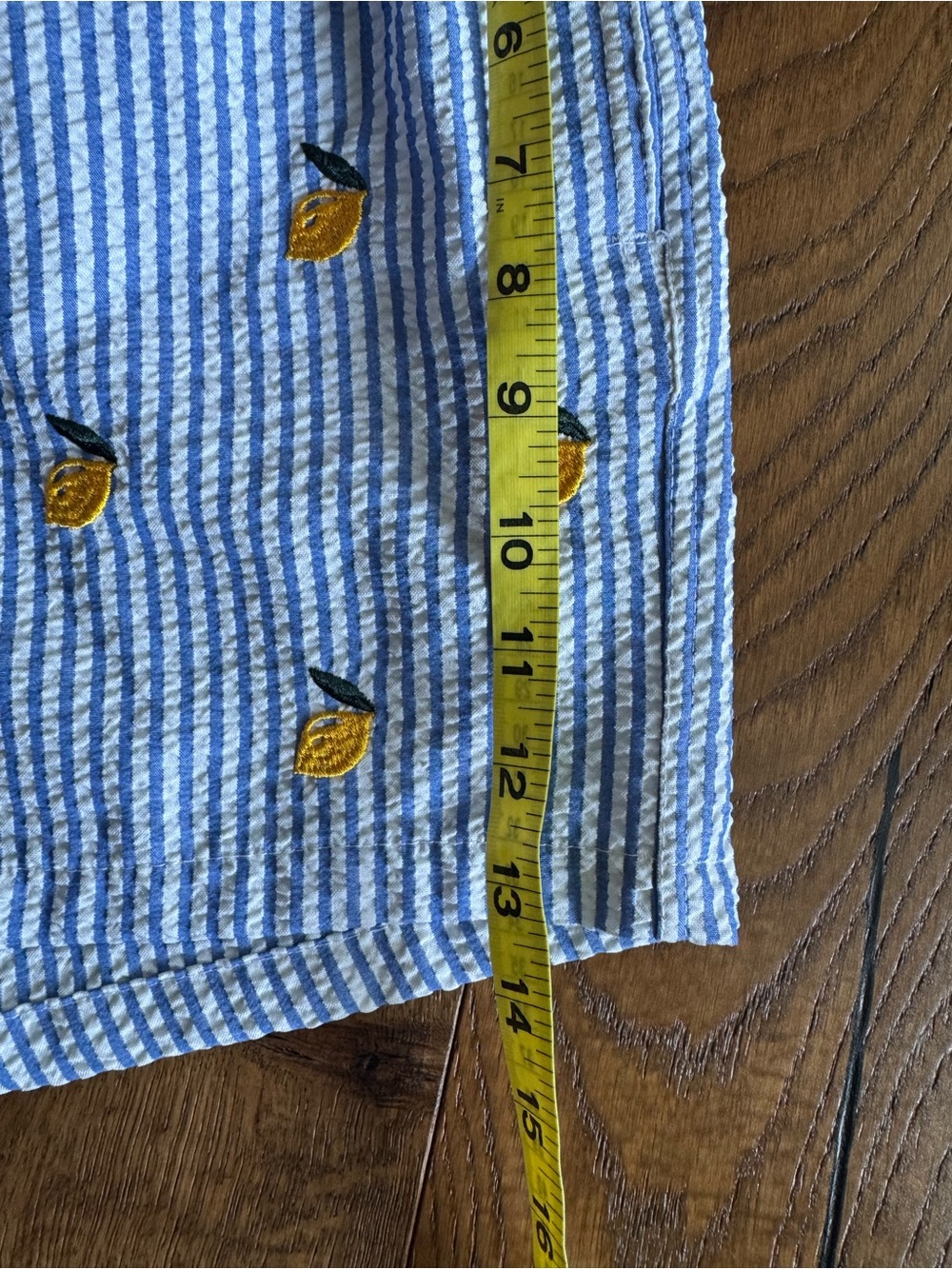 Warren Webber Blue & White Seersucker Swimsuit Mens L w/ Lemon Embroidery Beach - Picture 7 of 9